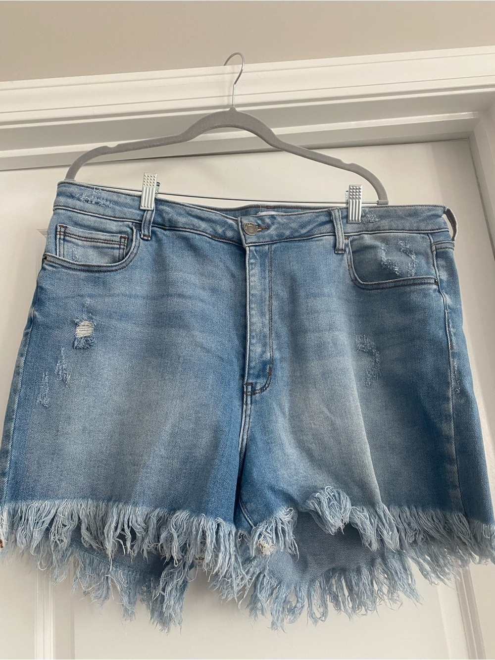 Ms. Cello Light Blue Distressed Denim Shorts with Frayed Hem
